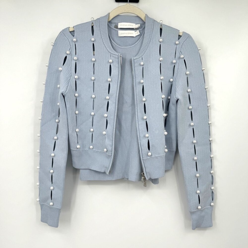 Jonathan Simkhai Blue  Samia Compac Rib Cardigan and matching tank woman’s small